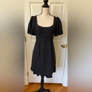 Nanette Lepore Pinstripe Day Dress Size 6 Ruffle & Pleats 🇺🇸Made in USA